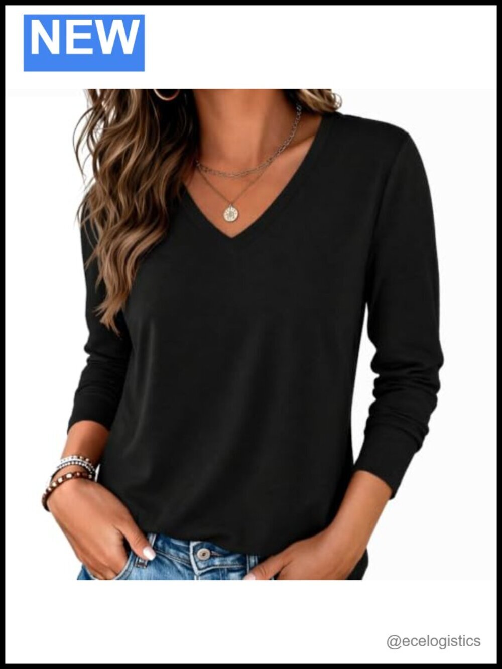Long Sleeve V Neck T-Shirt - Breathable Versatile Basic Tee for Layering